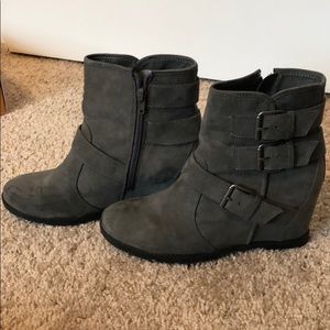 Grey suede wedge booties